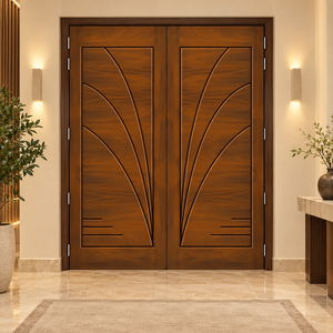 Puertas Dobles de Entrada de Madera Sólida Golden Aero, Diseño Art Deco, Abatibles, para Apartamento/Villa, Uso Exterior, GA-39L, Superficie Acabada - Product Image 1
