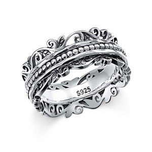 Valentine’s Day Christmas Gift Vintage Baguette <b>Spinner</b> Fidget Meditation <b>Ring</b> Platinum Plated 925 Sterling Silver Anxiety - Product Image 2