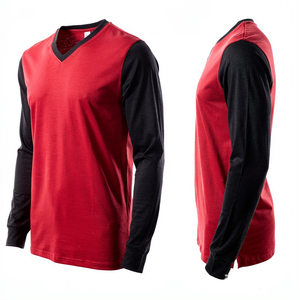 Camiseta de Manga Larga para Hombre, Cuello en V, Corte Regular, Ligera, Ajustada, 100% Algodón - Product Image 1