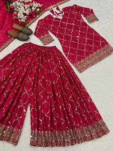 Traje Étnico Indio-Pakistaní Moderno de Alta Calidad, Diseño Exclusivo, Tela Georgette Sintética, Sharara, Palazzo, Dupatta, para Fiestas de Invierno - Product Image 2