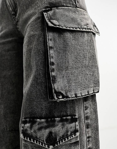 Pantalon cargo taille haute délavé pour femme avec plusieurs poches, coupe ample, longueur intégrale, style streetwear - Product Image 6