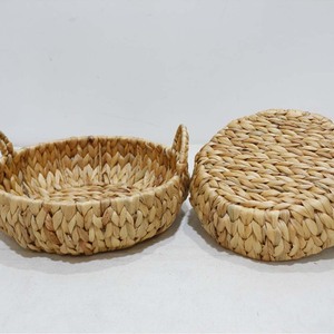 Ensemble de paniers ronds classiques en jacinthe d'eau durable avec poignées, plateaux de rangement multifonctionnels pour la salle de bain, la cuisine, le salon, décoration - Product Image 4