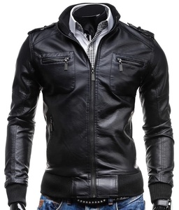 Chaqueta de Motociclista de Cuero PU Negra para Hombre, Estilo Biker, Cuello Camisero, Cierre de Cremallera, Corte Regular, Largo Regular, Ropa de Invierno - Product Image 2