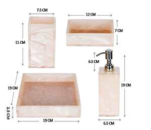 Accessoire de salle de bain tendance : Boîte à mouchoirs à motif mosaïque irisé en nacre (6 pièces), 4 distributeurs de savon, 5 gobelets, deux verres - Product Image 3