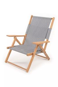 Chaise de plage pliante en bois avec siège en toile rayée, chaise de camping portable d'extérieur avec accoudoirs - Product Image 3