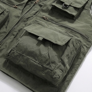 Olive Green Multi Pocket Tactical <b>Utility</b> <b>Vest</b>| Zip Up Mesh Back <b>Vest</b>| Heavy Duty sleeveless <b>Vest</b>| Custom OEM Manufacturer - Product Image 5