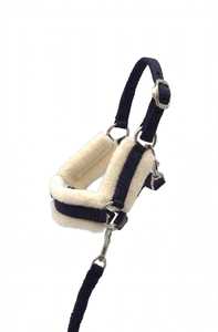 Cabestro de nailon acolchado azul marino con forro polar y cuerda de guía a juego - Product Image 1