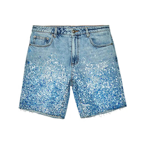 Pantalones Cortos de Mezclilla para Hombre, Cintura Media, Estampado Brillante, Lavado a la Piedra, Estilo Casual de Verano, Pierna Recta, Tela de Algodón - Product Image 1