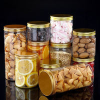 Bocaux ronds en plastique PET transparents à large ouverture avec couvercle, personnalisables, pour biscuits, bonbons, gelées, stockage alimentaire, emballage, marque JSJ