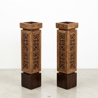 Console de salon moderne en teck massif sculpté, pilier de support fait main, durable et écologique pour la maison, le bureau et le salon