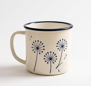 Premium Iron Enamel <b>Camp</b> <b>Mug</b> Custom Dandelion Flower Graphic Design Shatterproof Metal Coffee Cup with Blue Rim for Hiking - Product Image 3
