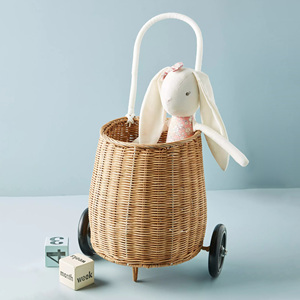 Chariots en rotin pour l'école et la maison, jouets ludiques pour enfants, chariots de poussette, paniers à roulettes - Product Image 1
