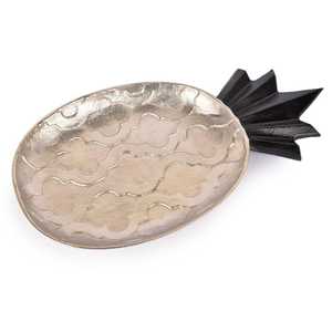 Modern Aluminium Pineapple <b>Decorative</b> Tray Irregular Shape Abstract Pattern Black <b>Leaf</b> Accent Fruit Theme <b>Wall</b> Art Lightweight - Product Image 1