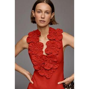 ชุดเดรสยาวผ้าฝ้ายธรรมชาติสำหรับผู้หญิง แฟชั่นเดรสทรงเข้ารูปแบบลำลอง ดีไซน์ผ่าข้าง คอวี แขนกุด สไตล์โบฮีเมียน ความยาวปานกลาง เหมาะสำหรับใส่เที่ยวฤดูร้อน - Product Image 3