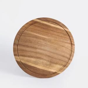 Planche à découper en bois d'acacia, design rond avec rainure pour les jus, épaisse, durable, sûre pour les couteaux, parfaite pour couper, servir et l'utilisation en cuisine - Product Image 1