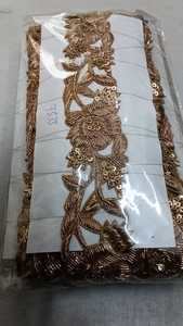 Kushang Textile African Mirror Hand Embroidery Floral Pattern SEQUENCE LACE Customized Color Net <b>Fabric</b> <b>Beads</b>/Jarkan Trim Soft - Product Image 2
