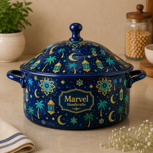 <b>Marvel</b> Handicrafts Ramadan Moon Palm Lantern <b>Print</b> Insulated Steel Casserole Hot Pot with Lid Premium Food Warmer for Dining - Product Image 1