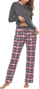 Conjunto de Pijama para Mujer, Fabricante de Ropa, Conjunto de Loungewear a Cuadros de Algodón, Top de Manga Larga y Pantalones de Algodón, Ropa de Dormir para Damas - Product Image 4
