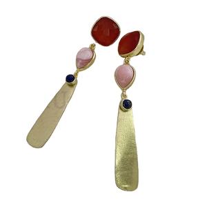 Pendientes colgantes y colgantes de piedras preciosas largas chapadas en oro, aro con cuentas gruesas a la moda, estilo étnico elegante - Product Image 1