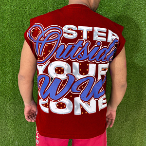 เสื้อยืดทรงบ็อกซี่ คอริบ ผ้าฝ้าย 100% สไตล์วินเทจ แบบครอป สั่งทำได้ ตัดเย็บแบบไร้แขน ผ้าเฟรนช์เทอร์รี่ พิมพ์ลาย สำหรับผู้ชาย เป็นมิตรต่อสิ่งแวดล้อม - Product Image 2