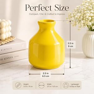 Vase à fleurs en céramique jaune, vase à bourgeons en porcelaine minimaliste, centre de table décoratif pour la maison, mariage, banquet - Product Image 2