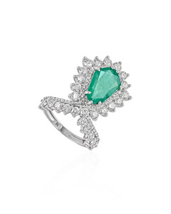 <b>Green</b> Moissanite Geometric Halo Luxury Wedding Statement <b>Ring</b> with Side Stones 10K 14K 18K Gold Rhodium Plated Custom Jewelry - Product Image 4