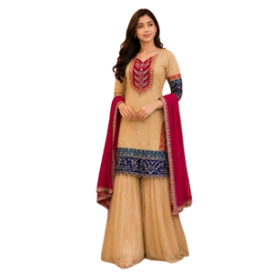 NOUVELLE COLLECTION : ENSEMBLE 3 PIÈCES LUXUEUX AVEC BRODERIES ET DENTELLE FANCY - Product Image 1