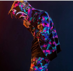 Venta al por mayor de alta calidad Heavy Fleece Shark Hoodie Unisex Full Zip Up Bape Hoodies para hombres Sudadera con logotipo personalizado - Product Image 6