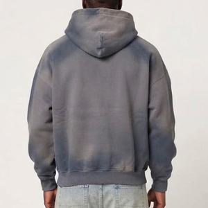 เสื้อฮู้ดดี้ผู้ชายสีเทาแบบโอเวอร์ไซส์ รุ่นใหม่ขายดีที่สุด ผ้าฝ้ายเฟรนช์เทอร์รี่ สวมใส่สบายๆ ในฤดูใบไม้ร่วง ดีไซน์กระเป๋า ทรงปกติ - Product Image 2
