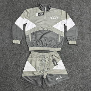 Custom 2026 Winter <b>Men's</b> Casual Solid Sports Running Jogger Training Suit Set <b>Half</b> <b>Zip</b> Windbreaker <b>Jacket</b> Shorts Satin Quick Dry - Product Image 2