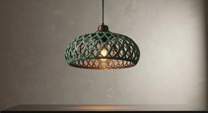 Rustic Bronze Pendant <b>Light</b> With Green Patina Cage Design Circular <b>Ceiling</b> Fixture For Indoor Lighting Decorations - Product Image 1