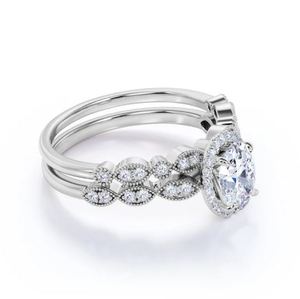 Classic 1.45 Carat Oval Cut Moissanite Vintage Bridal Set Luxury Engagement Anniversary <b>Ring</b> Prong Setting Gold Plated Wedding - Product Image 2