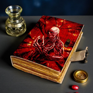 Cuaderno de Cuero Hecho a Mano con Diseño de Arte Cósmico de Fantasía Oscura, Diario Gótico Oculto con Tapa Dura, Estilo Vintage - Product Image 5