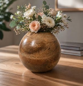 Handmade Eco-friendly Modern Design Round Wooden Flower Vase for Home Decor Living Room & Office Tabletop - Product Image 4