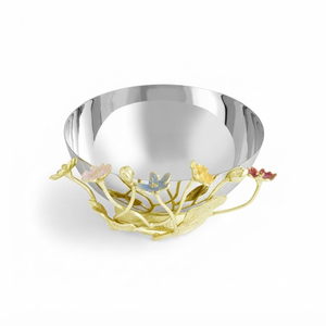 Bol décoratif en laiton de haute qualité, martelé or, avec poignées en forme de branche florale, idéal pour hôtels, restaurants et mariages - Product Image 3
