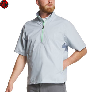 Custom Men's 1/4 Zip <b>Pullover</b> Safari <b>Jacket</b> Coated Street Style Breathable Waterproof Windproof 100% Short Sleeve <b>Jacket</b> - Product Image 1