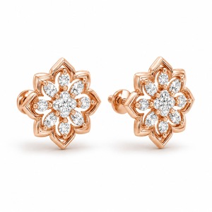 Pendientes de Oro Rosa con Diamantes en Forma de Flor y Diamantes de Corte Esmeralda, Certificados por IGI, Joyería Clásica para Mujer, Ideal para Bodas - Product Image 1