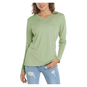 T-shirt en tricot à col rond et manches longues, couleur unie, coupe décontractée, longueur normale, vert, haut pour homme, coton/fibre de bambou, séchage rapide - Product Image 1