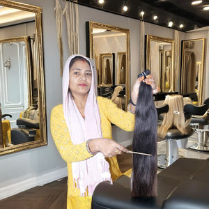 Vente en gros Extensions de cheveux humains bouclés noirs vierges de l'Inde Faisceaux de cheveux humains bruts, droits, soyeux et sans Tengle, bon marché - Product Image 3