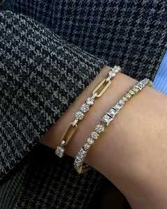 สร้อยข้อมือเทนนิสแบบโดมสองสีประดับเพชรเลี้ยงในห้องปฏิบัติการ ทองคำแท้ 14K 18K ดีไซน์เรขาคณิตผสมผสาน สไตล์วินเทจ อาร์ตเดโค - Product Image 5