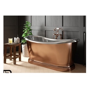 Baignoire ovale autoportante de luxe en cuivre poli antique, style vintage, avec design bicolore, écologique. - Product Image 2