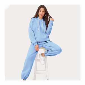 Women Pink Hooded Tracksuit Cotton Fleece Loose Fit Solid Color Casual <b>Jogger</b> <b>Set</b> With Side Pockets Autumn Wear - Product Image 1