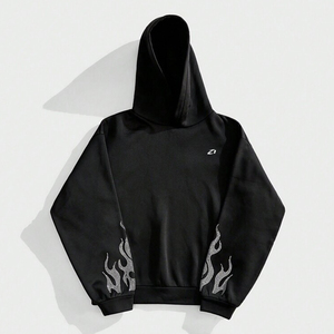 Sweat-shirts à capuche en molleton de coton court avec strass motif flamme pour hommes, streetwear, vêtements d'hiver graphiques, fabrication sur mesure, approvisionnement en gros - Product Image 1