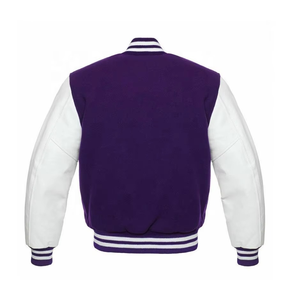 Unisex High Quality Men Plus Size Leather Varsity Stand High Street College Baseball jacket Polyester Cotton Blend Plain Dyed - Product Image 3