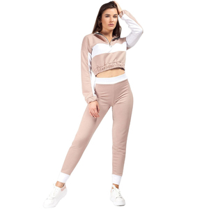 Conjunto Deportivo para Mujer con Bloques de Color, Top Corto con Cierre de Cremallera, Pantalones Largos, Estilo Deportivo Informal, Transpirable, Spandex, Poliéster - Product Image 1