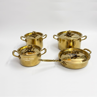 En gros, Ensemble de 4 pièces de batterie de cuisine de luxe en acier inoxydable argenté martelé, comprenant casseroles et poêles, avec boutons en forme de citrouille