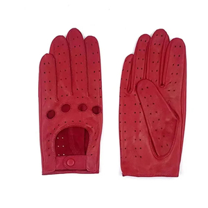 Blue Leather <b>Driving</b> <b>Gloves</b> Full Finger Breathable Perforated Adjustable Wrist Strap Unisex All Season - Product Image 5