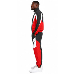 Men's Red Black <b>White</b> Color Blocking <b>Tracksuit</b> Full Sleeve Zipper Closure Breathable Sporty Autumn Wear 100% Polyester - Product Image 4