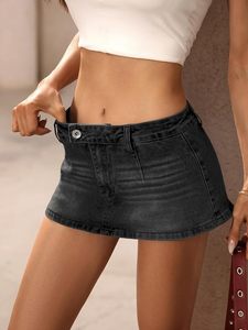 High Waisted Denim Mini <b>Skirt</b> With Side Slit Bodycon Fit Stonewashed Solid Color Casual Women's <b>Skirt</b> Spring Style - Product Image 6
