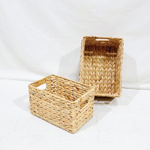 Best Selling Simple Eco-Friendly Water Hyacinth <b>Rectangular</b> Woven <b>Storage</b> <b>Basket</b> Set with Handles for Laundry - Product Image 1